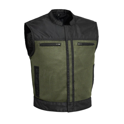 Lowrider Moto Mesh Men's Motorcycle Vest Men's Leather Vest First Manufacturing Company Black Green S 