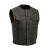 Lowside Hornet Perforated Men's Club Style Leather Vest Men's Leather Vest First Manufacturing Company Black Gold S 