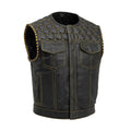 Lowside Hornet Perforated Men's Club Style Leather Vest Men's Leather Vest First Manufacturing Company Black Gold S 