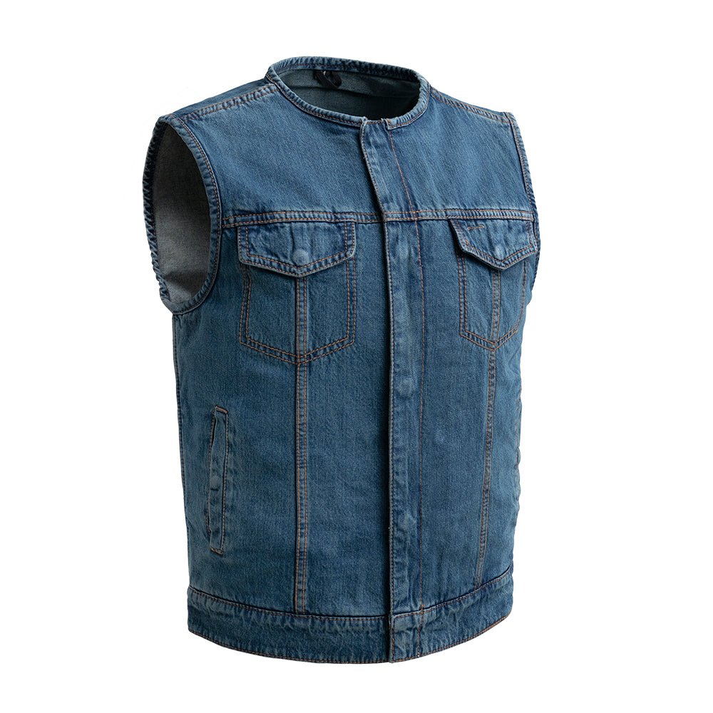 No Limit - Men's Motorcycle Denim Vest Men's Denim Vest First Manufacturing Company Blue S Denim