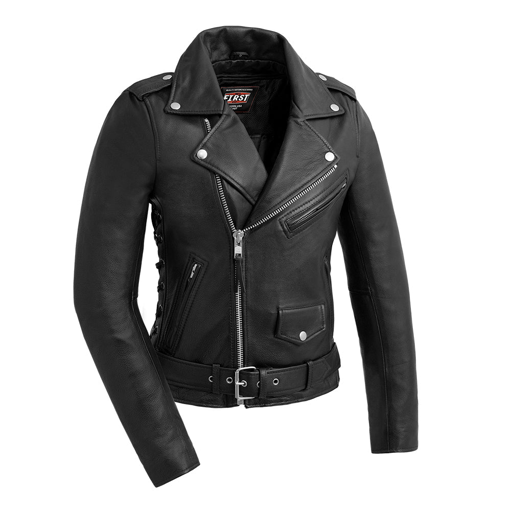 Popstar Women's Motorcycle Leather Jacket Women's Leather Jacket First Manufacturing Company Black XS