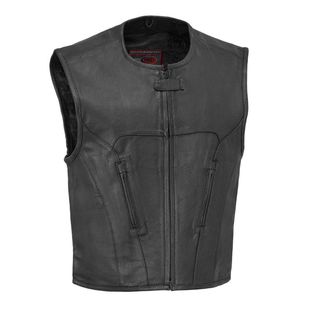 Raceway - Men's Motorcycle Perforated Leather Vest Men's Leather Vest First Manufacturing Company Black S