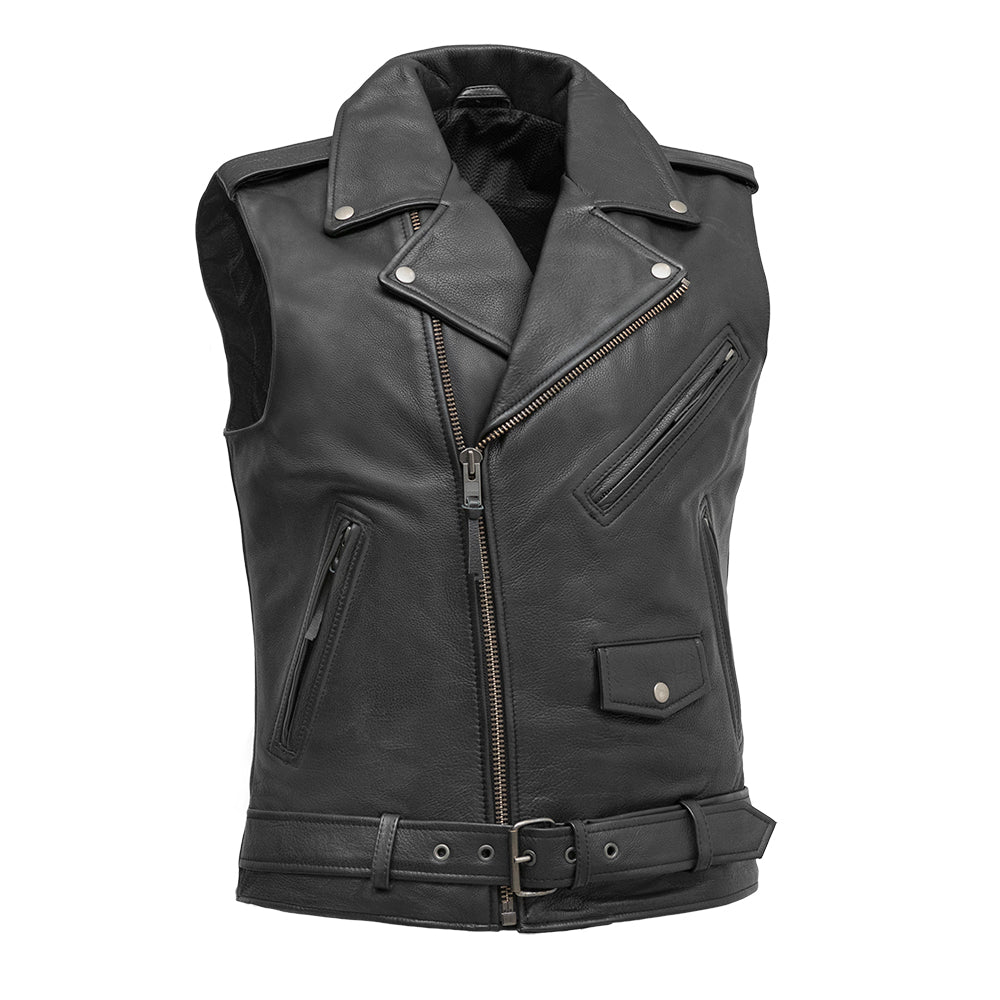 Rockin - Men's Motorcycle Leather Vest Men's Leather Vest First Manufacturing Company Black XS