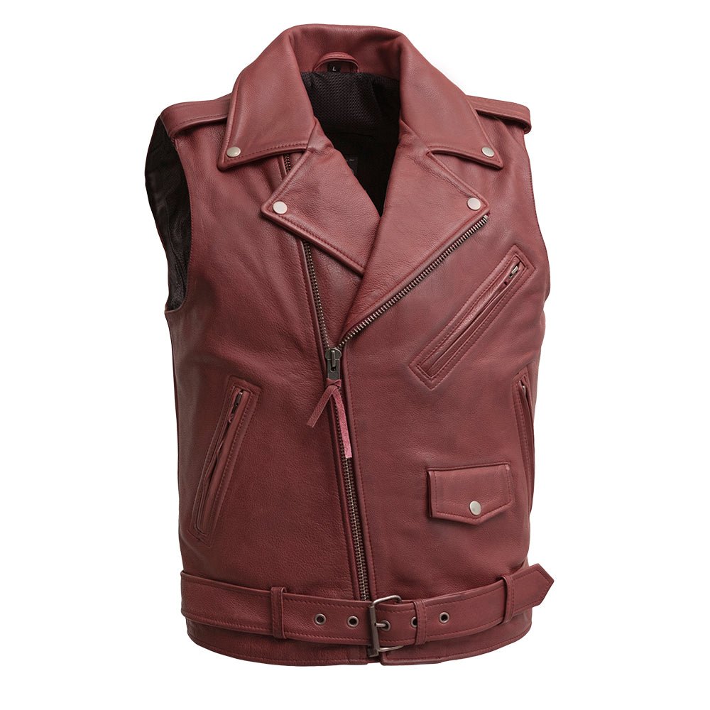 Roller - Men's Motorcycle Leather Vest Men's Leather Vest First Manufacturing Company Oxblood XS