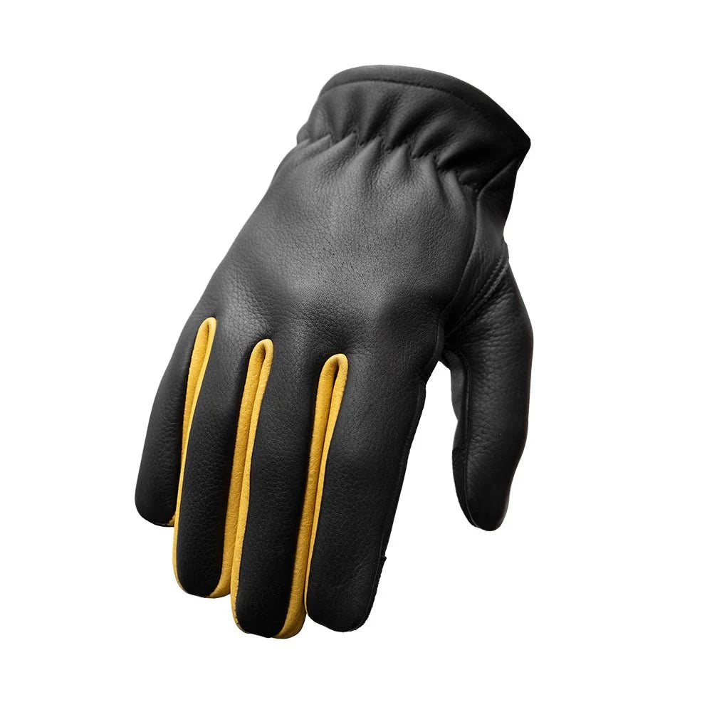 Roper Men's Motorcycle Leather Gloves Men's Gloves First Manufacturing Company Black Yellow XS