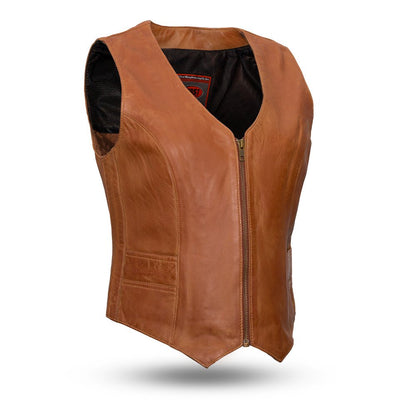 Savannah Women's Western Style Motorcycle Leather Vest Women's Leather Vest First Manufacturing Company Whiskey XS