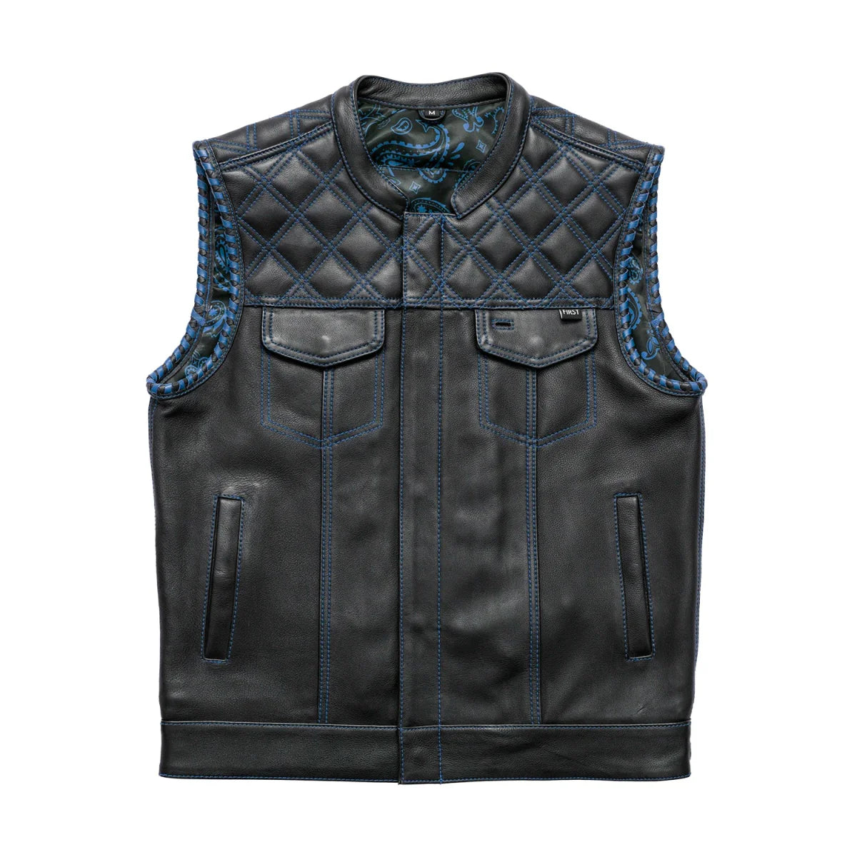 Sinister - Men's Motorcycle Leather Vest Men's Leather Vest First Manufacturing Company Black Blue S 