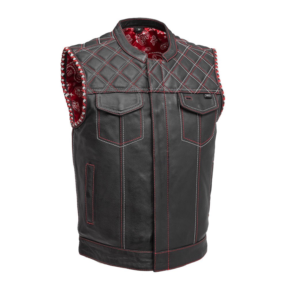 Sinister - Men's Motorcycle Leather Vest Men's Leather Vest First Manufacturing Company Red White S 