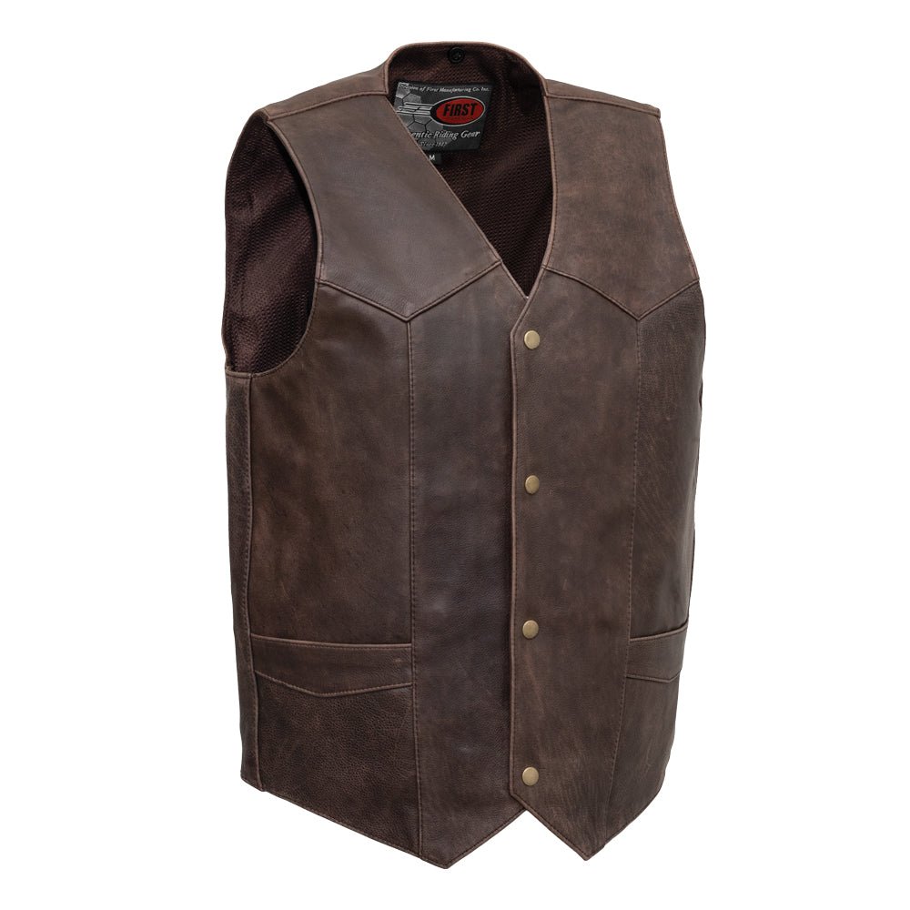 Texan Men's Motorcycle Western Style Leather Vest Men's Western Vest First Manufacturing Company Brown S