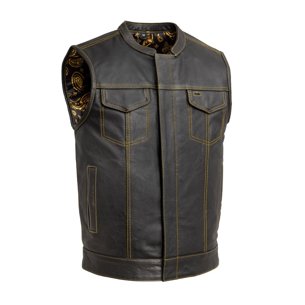 The Cut Men's Motorcycle Leather Vest, Multiple Color Options Men's Leather Vest First Manufacturing Company Gold S 