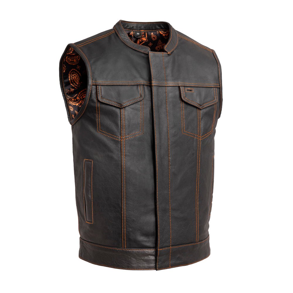 The Cut Men's Motorcycle Leather Vest, Multiple Color Options Men's Leather Vest First Manufacturing Company Orange S 