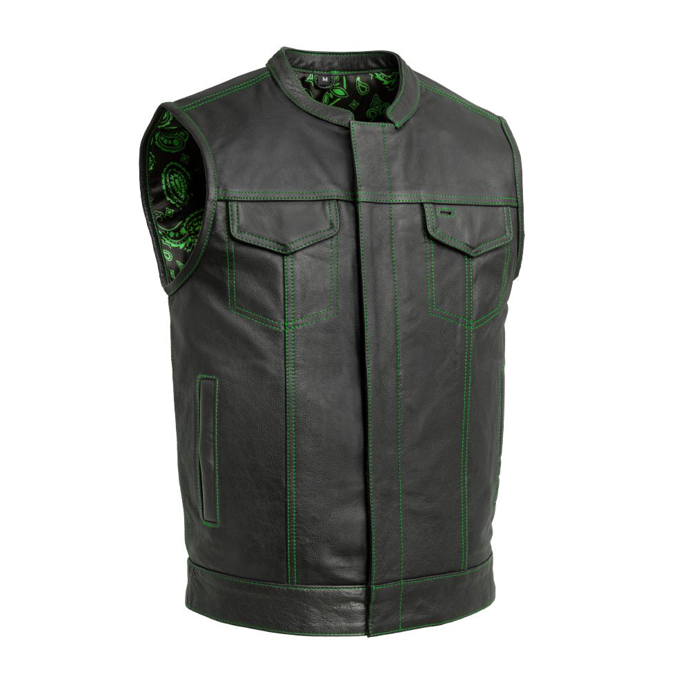 The Cut Men's Motorcycle Leather Vest, Multiple Color Options Men's Leather Vest First Manufacturing Company Green S 