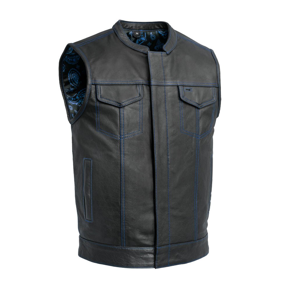 The Cut Men's Motorcycle Leather Vest, Multiple Color Options Men's Leather Vest First Manufacturing Company Blue S 