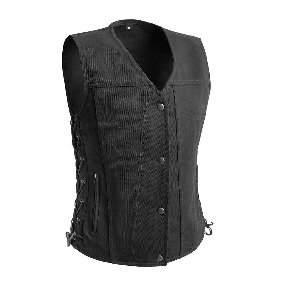 Tiff Women's Motorcycle Twill Vest Women's Twill Vest First Manufacturing Company Black XS