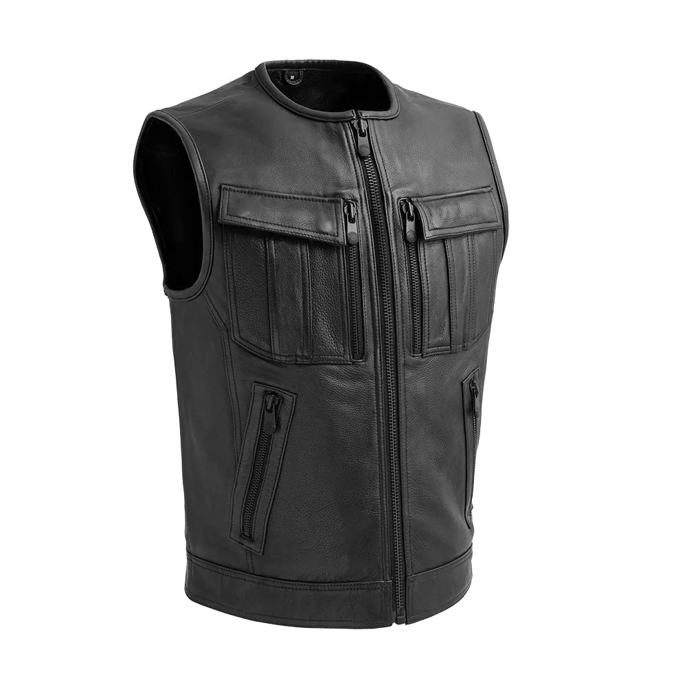 Unbeatable Men's Motorcycle Leather Vest Garage Sale First Manufacturing Company Black S