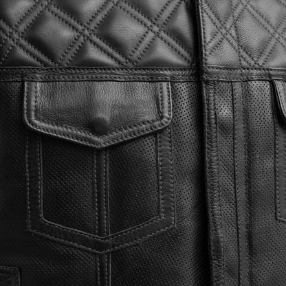 Upside Perforated Men's Club Style Leather Vest Men's Leather Vest First Manufacturing Company   