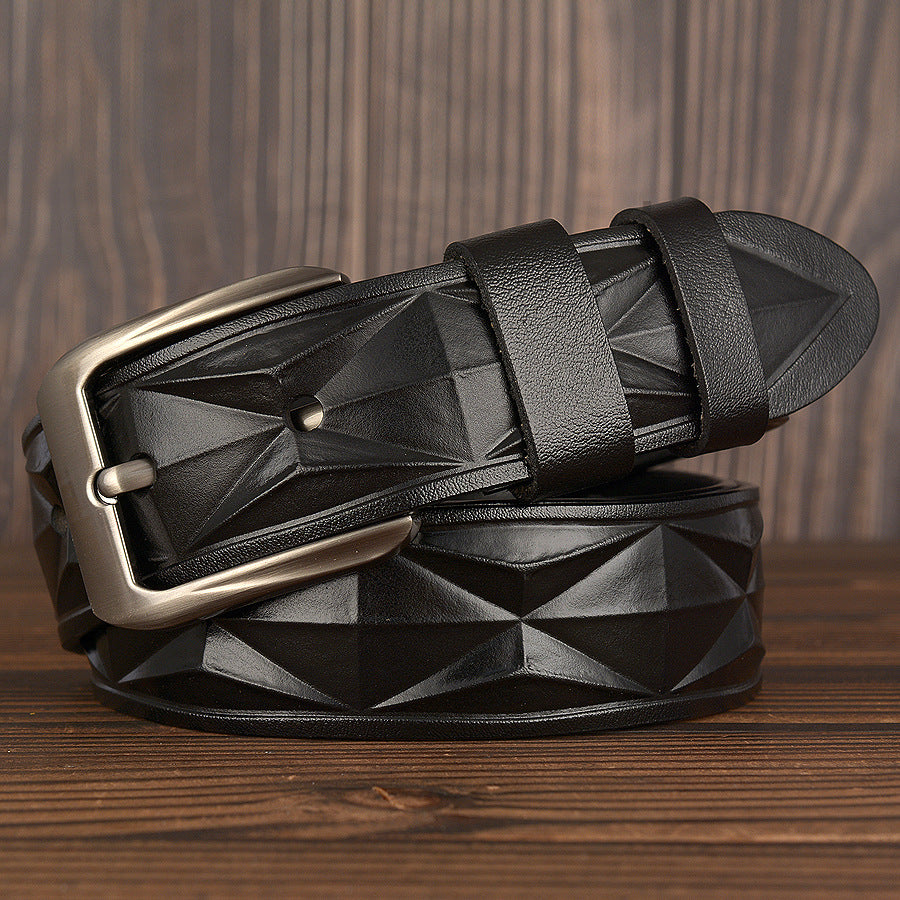 3D craft diamond pattern belt leather casual men's belt