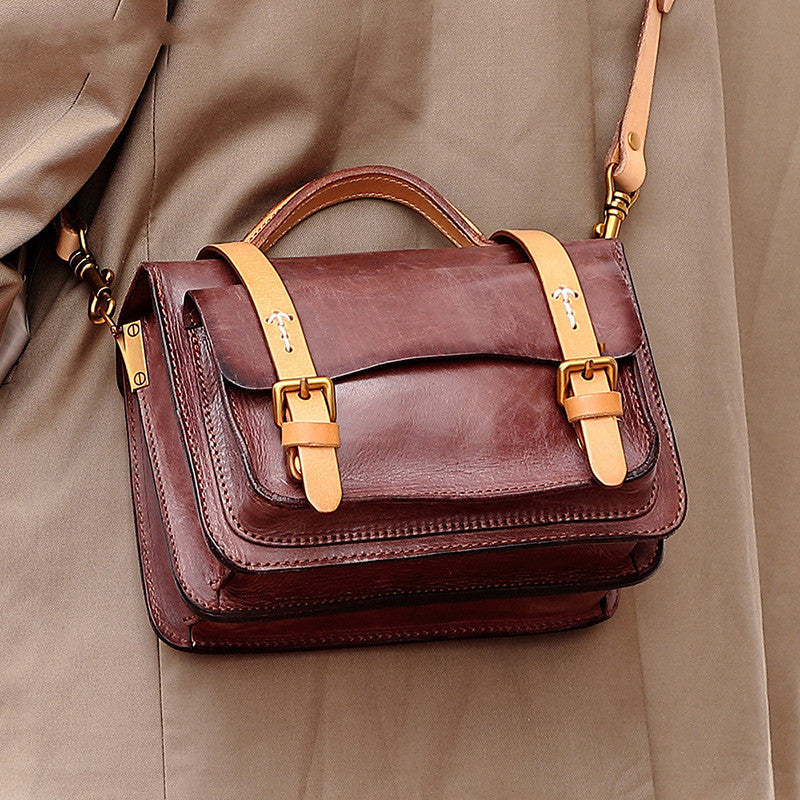 Crossbody Shoulder Bag Vegetable Tanned Leather Shoulder Bag Multifunctional Retro Leather Handbag