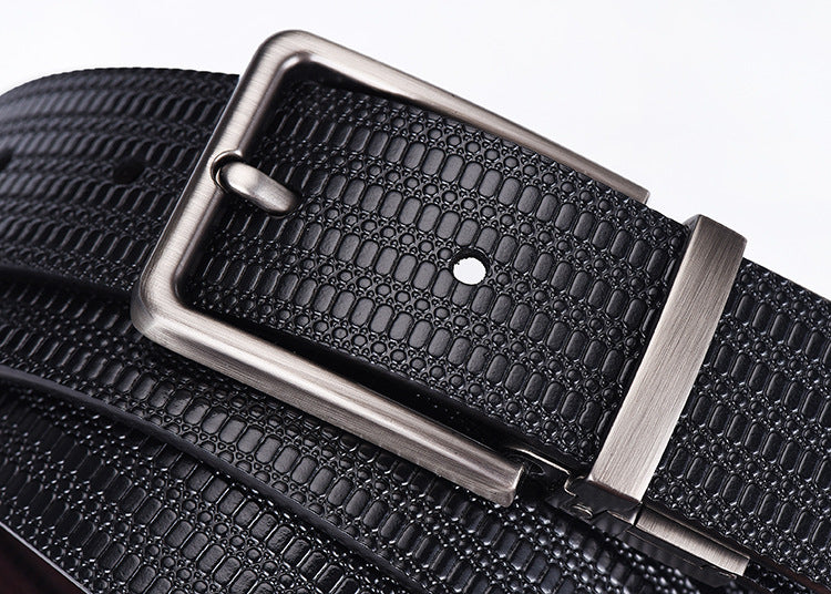 Men's Genuine Leather Rice Grain Embossed Trouser Belt Cowhide Belt