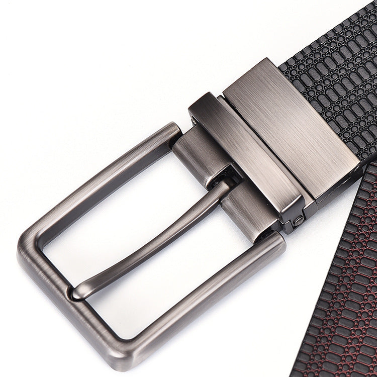 Men's Genuine Leather Rice Grain Embossed Trouser Belt Cowhide Belt