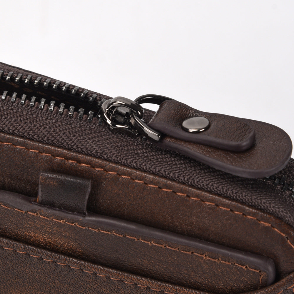 Men'S Short Head Leather Wallet Men'S Retro Wallet Vertical Zipper Leisure Youth Wallet
