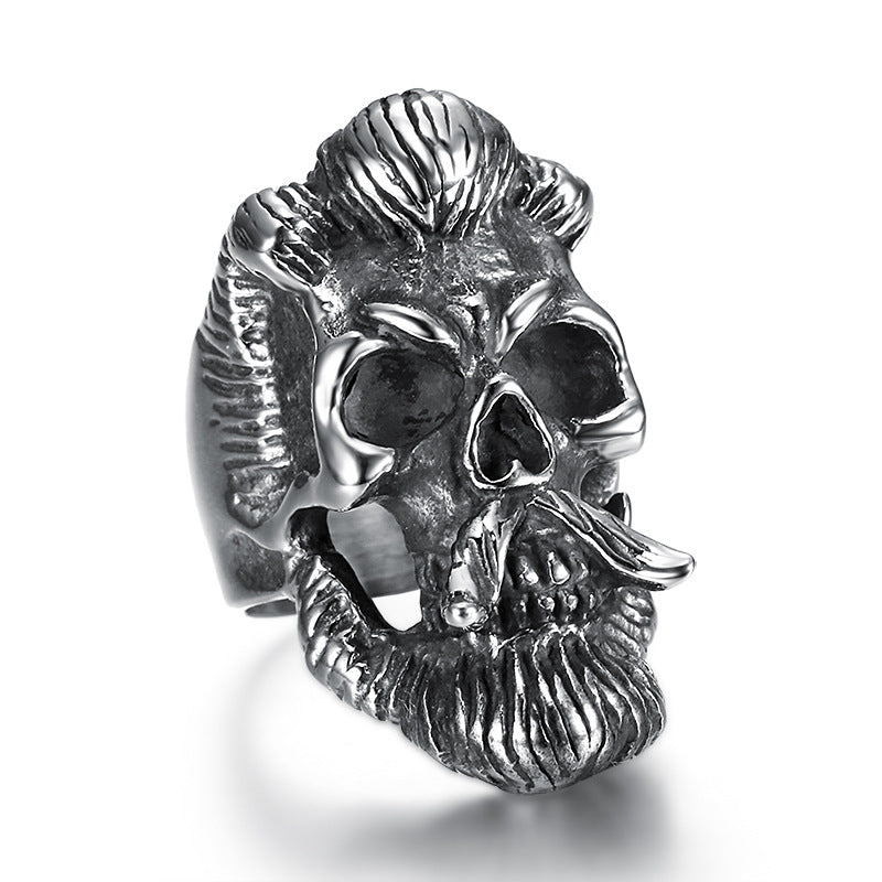 Retro Beard Skull Ring Stainless Steel