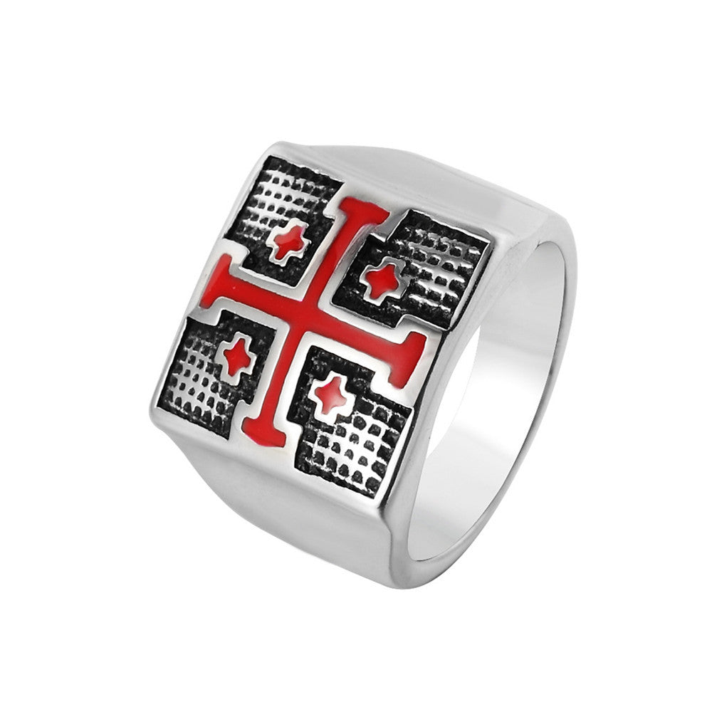 New Style Foreign Trade Ring Red Crusade Mens Titanium Steel Ring