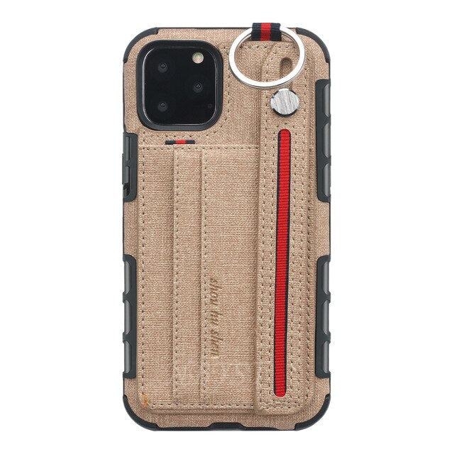 Mobile phone case with leather wrist strap