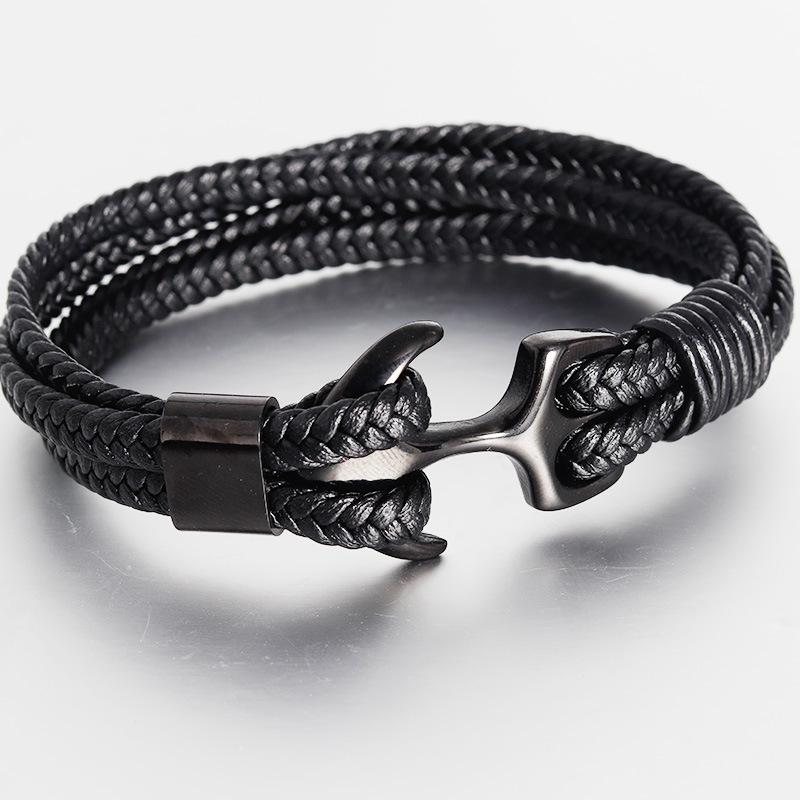 Mens Stainless Steel Anchor Bracelet Vintage Woven Leather Leather  Bracelet Multilayer Leather Bracelet Couple Bracelet