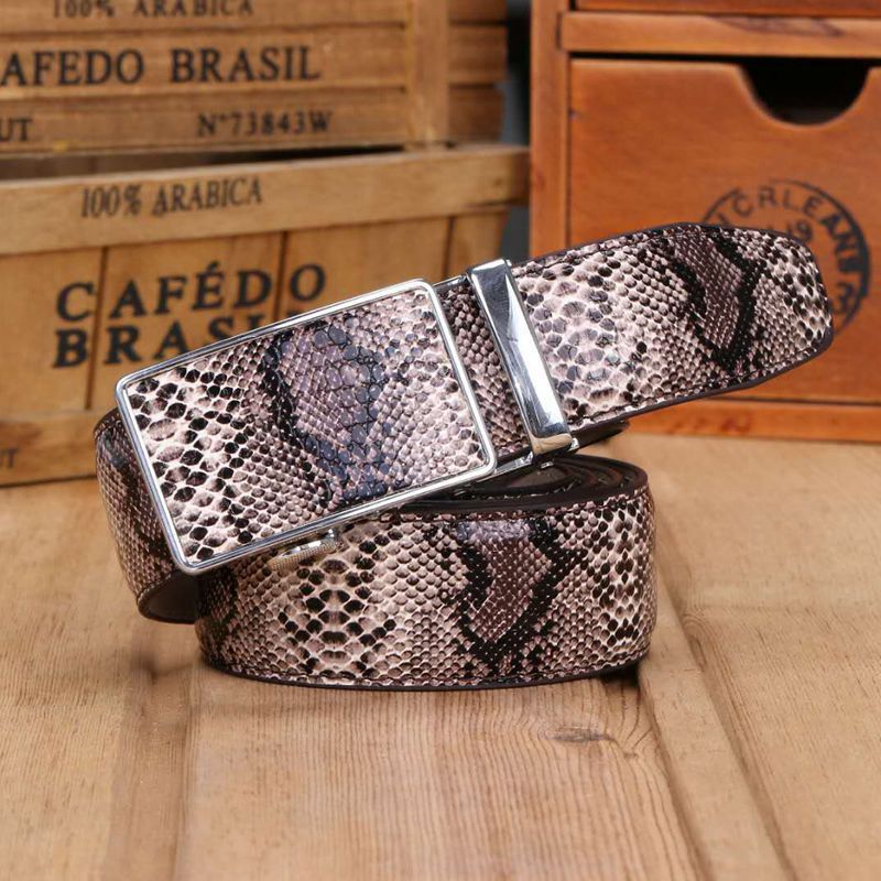 Snake Leather Automatic Buckle Leather Belt Man