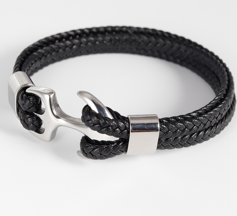 Men's Stainless Steel Anchor Bracelet Vintage Woven Leather Leather Bracelet Multilayer Leather Bracelet Couple Bracelet