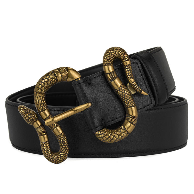 New Snake Head Pin Buckle Brand Leather Belt Cowhide Belt