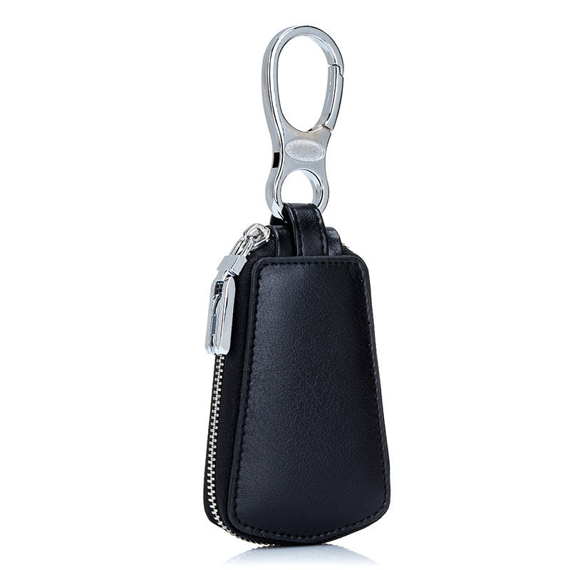 Leather car key case with zipper waistband