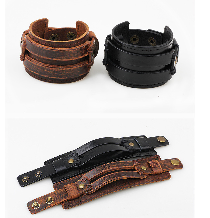 Vintage leather wide leather bracelet