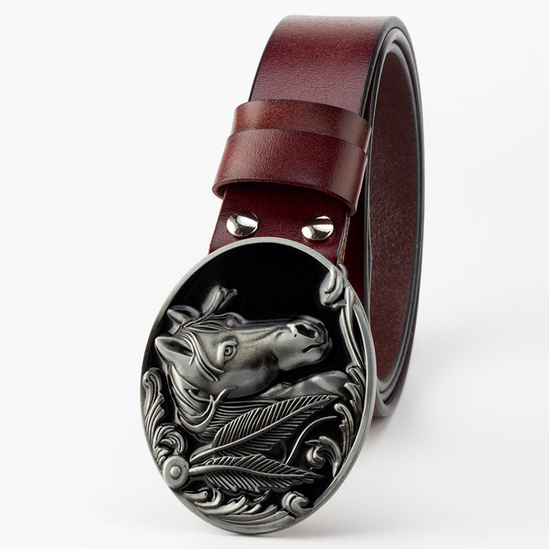 Leather horse buckle belt