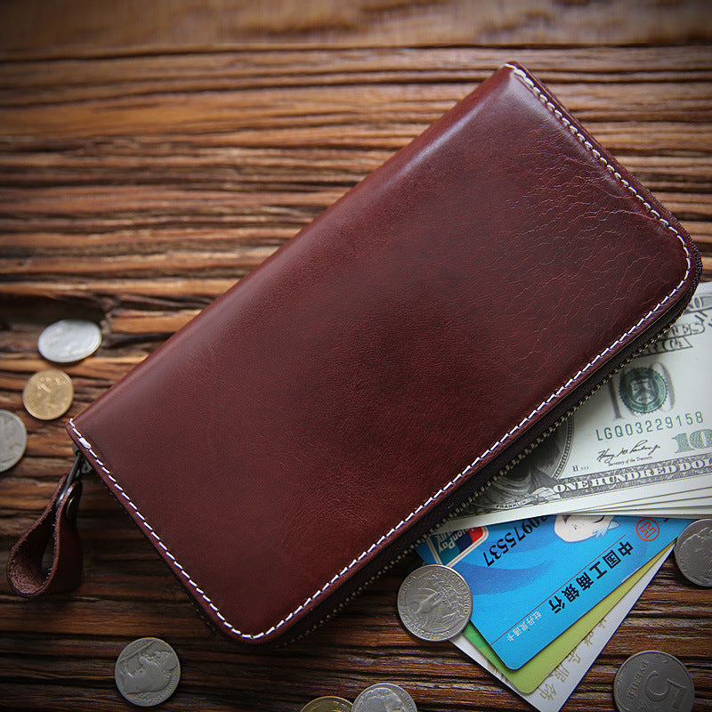Men's Long Wallet Leather Zipper Wallet Layer