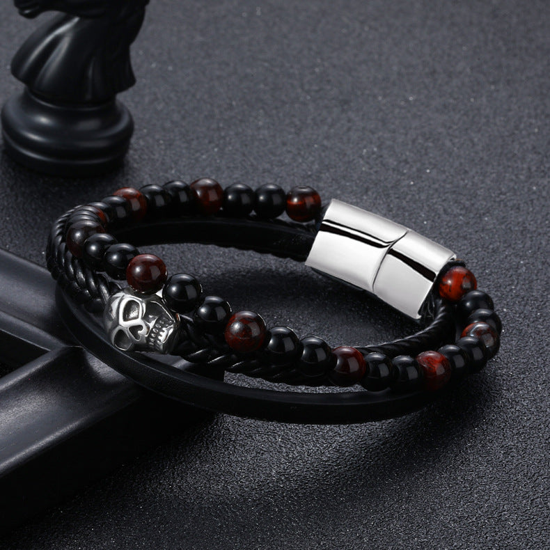 Woven multilayer leather bracelet