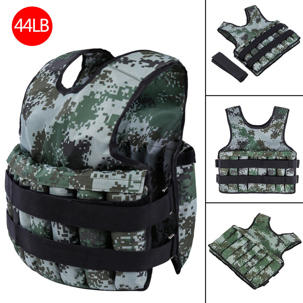Camouflage Workout Weighted Vest Adjustable Weight 44LB Exercise Training Fitness