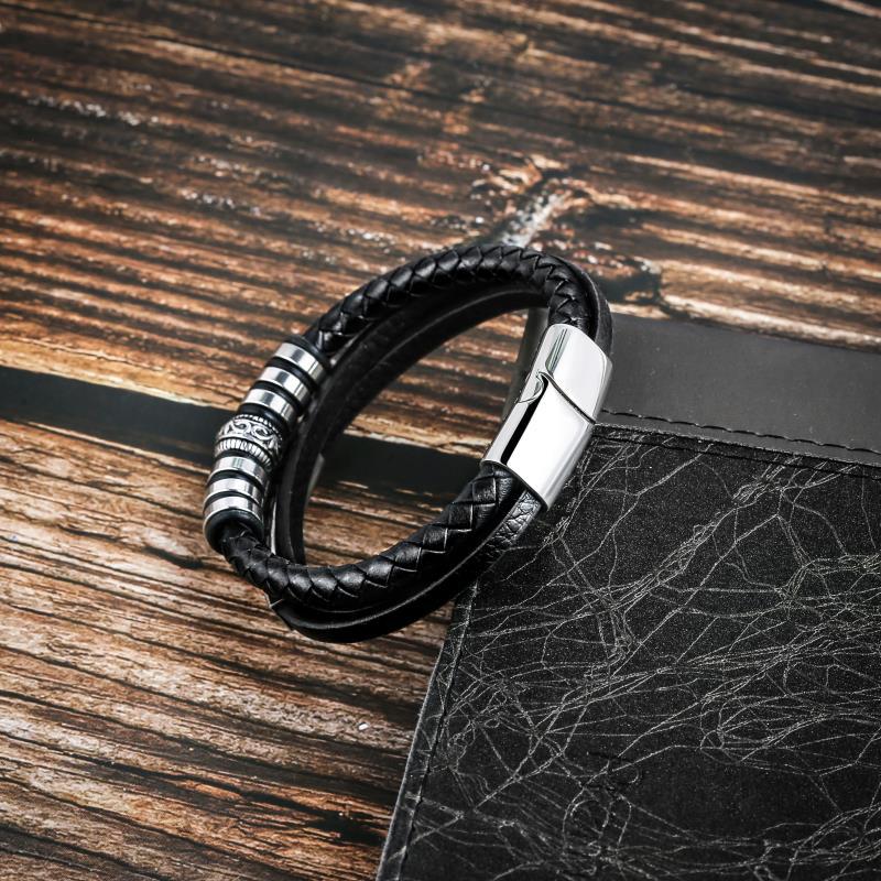 Leather and leather braided bracelet