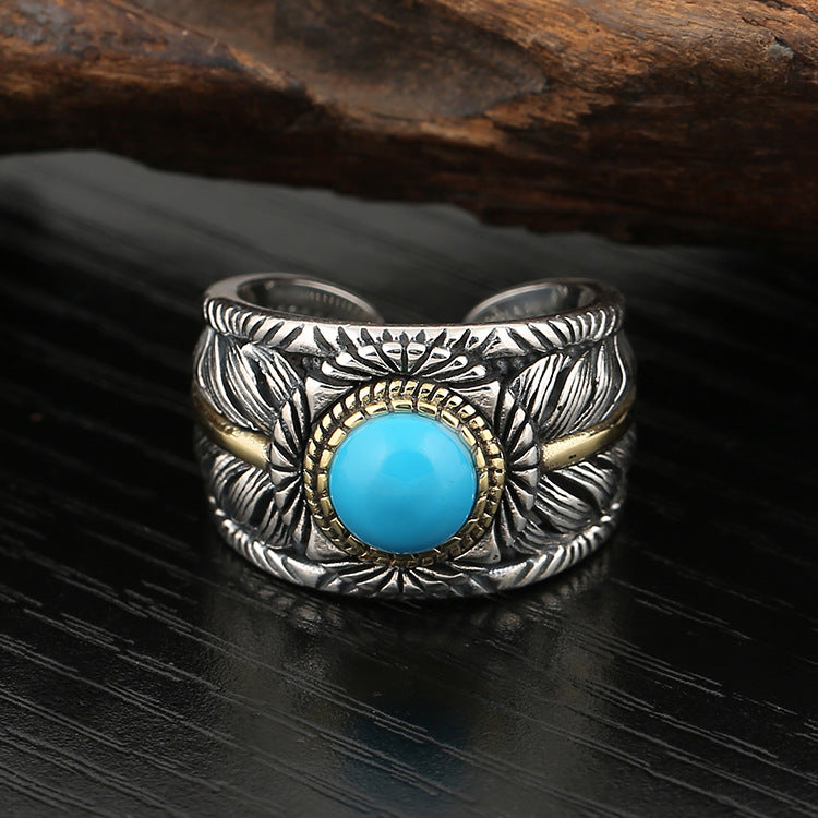 Personality Fashion Turquoise Feather Ring Men Exaggerated