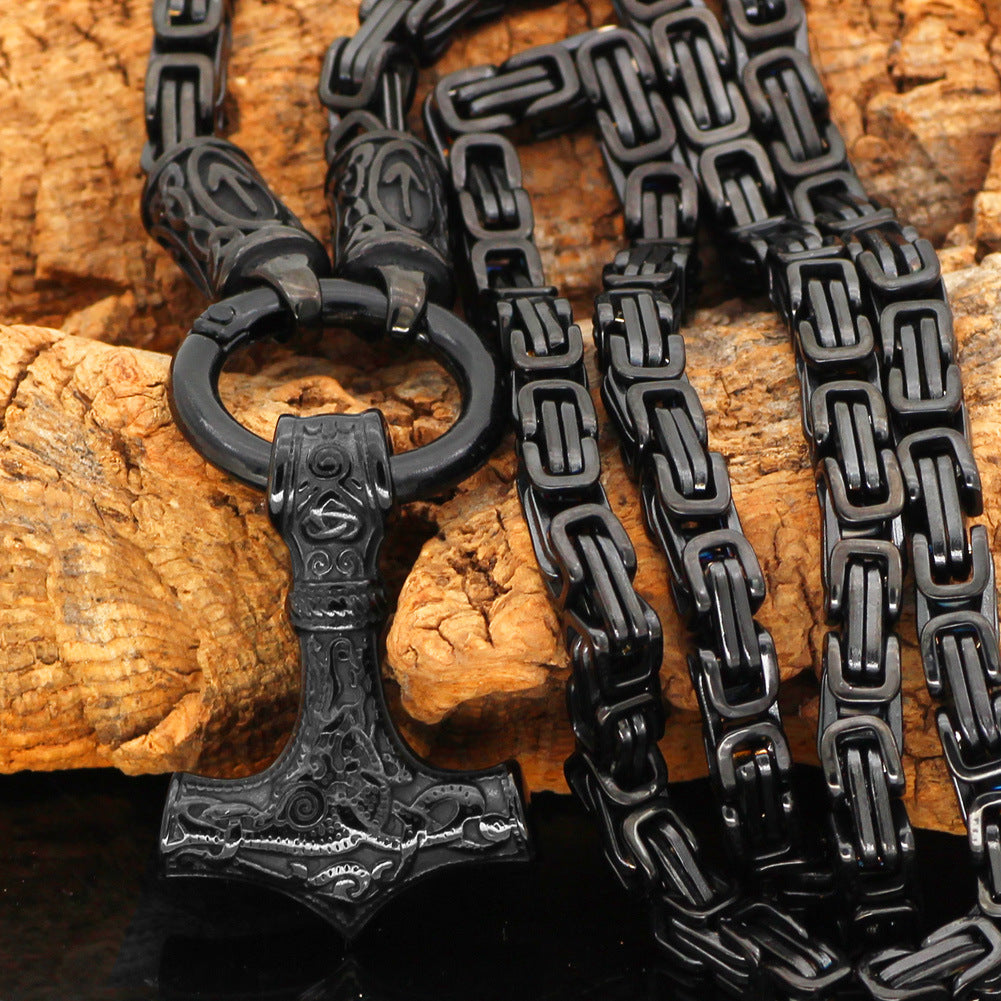 Viking Rune Hammer Pendant Necklace Emperor Chain Jewelry
