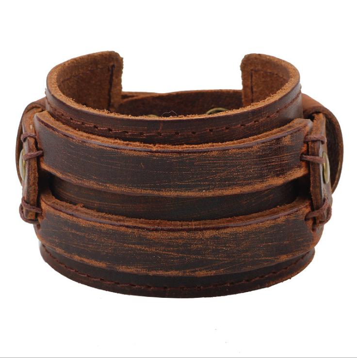 Vintage leather wide leather bracelet