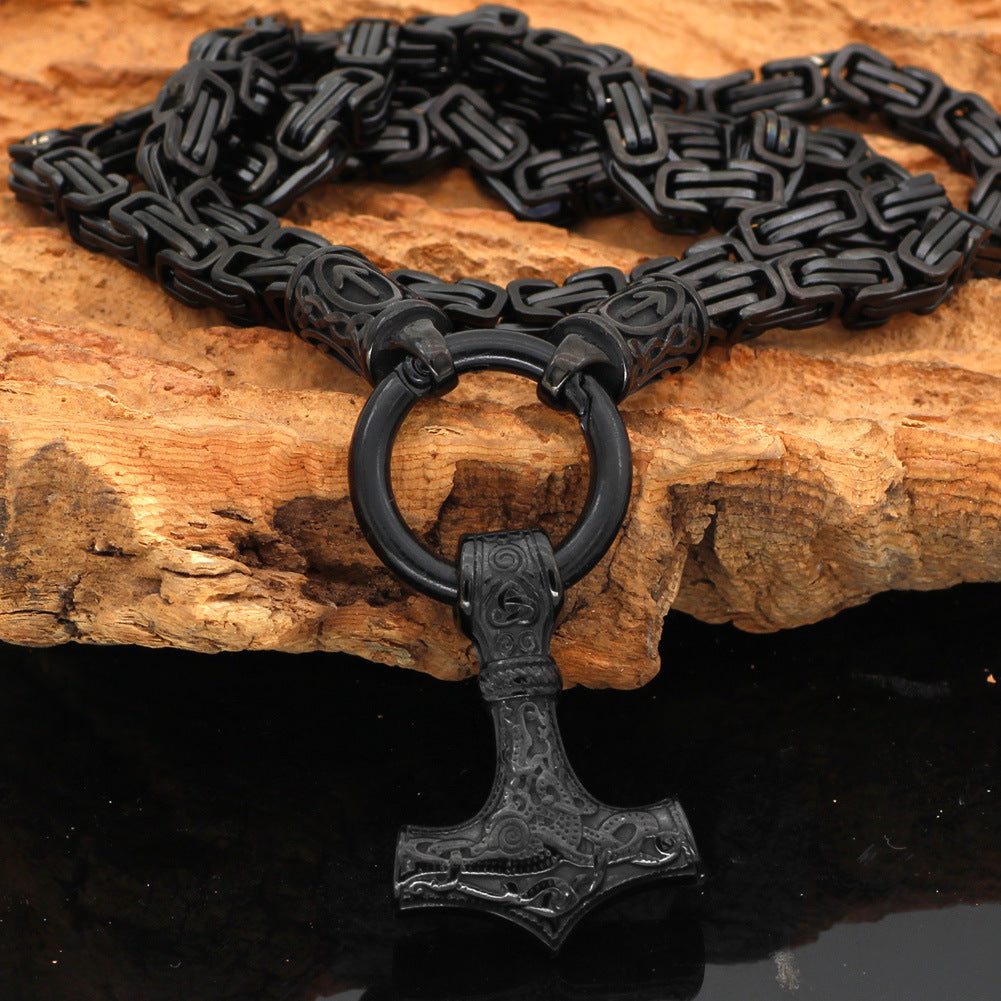 Viking Rune Hammer Pendant Necklace Emperor Chain Jewelry