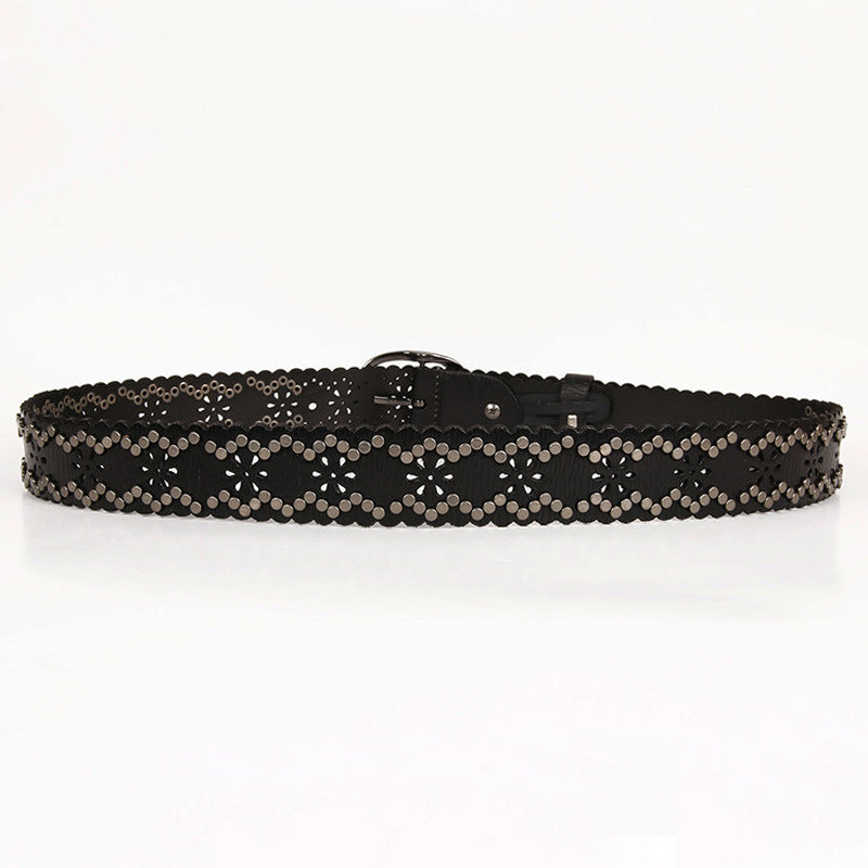 Lace rivet leather belt head layer cowhide women's belt