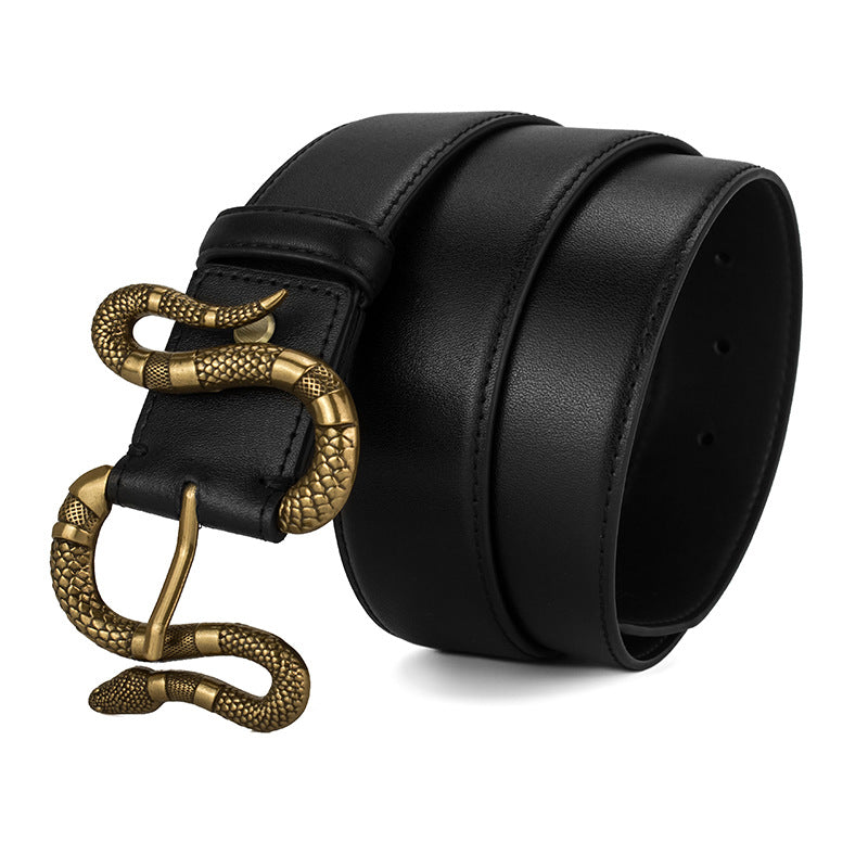 New Snake Head Pin Buckle Brand Leather Belt Cowhide Belt