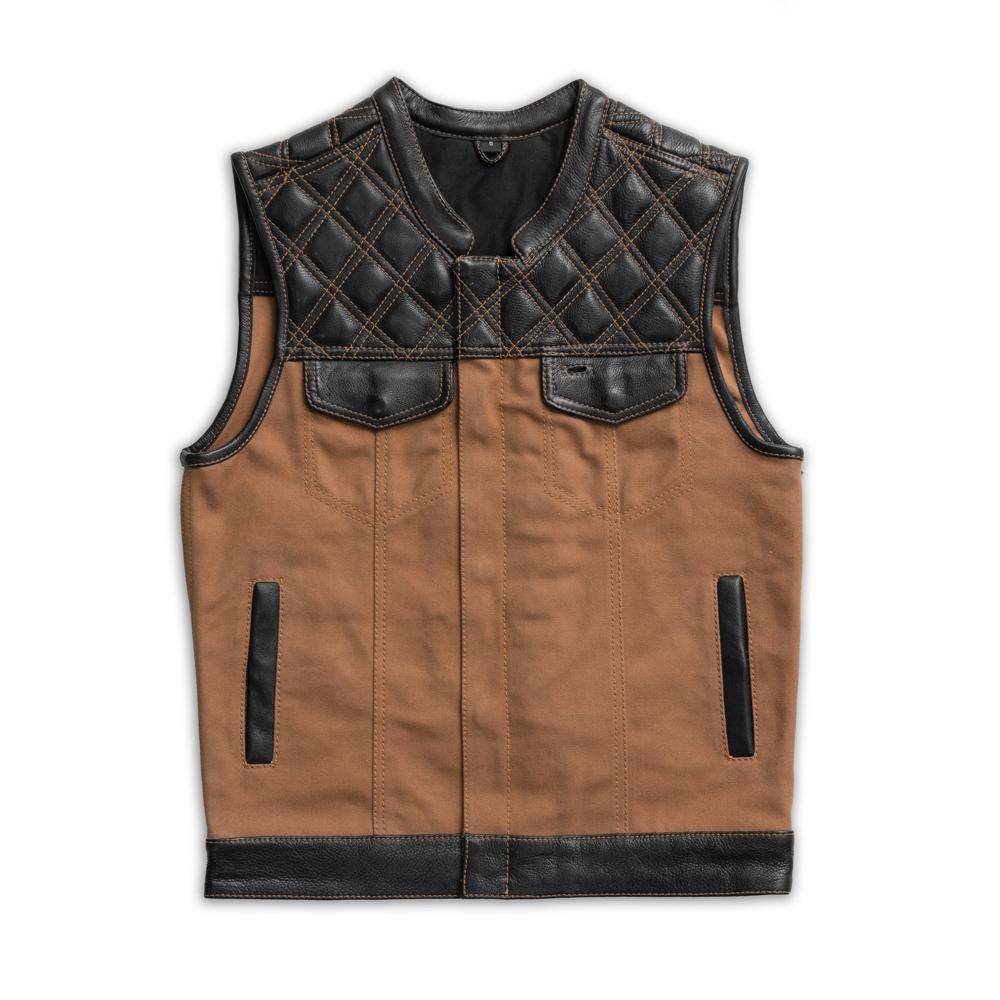 Hunt Club Men's Motorcycle Leather & Canvas Vest - Zohastyle