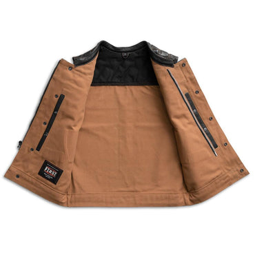 Hunt Club Men's Motorcycle Leather & Canvas Vest - Zohastyle