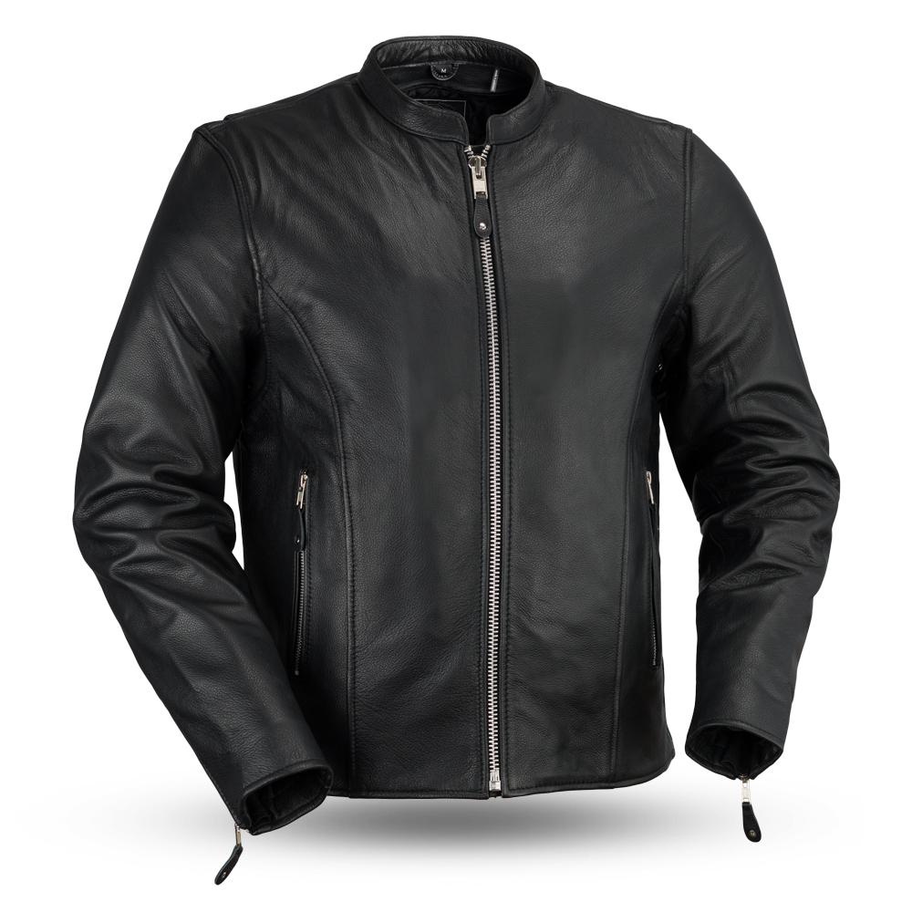 Men's Motorcycle Clean Café Style Leather Jacket