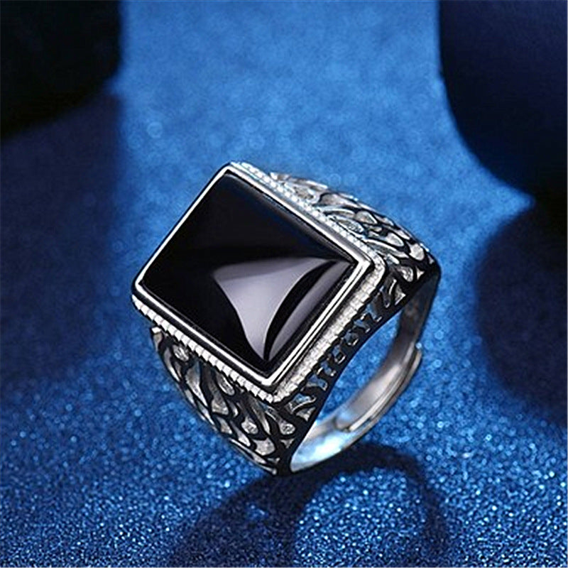 Silver Plated Black Onyx Men Ring