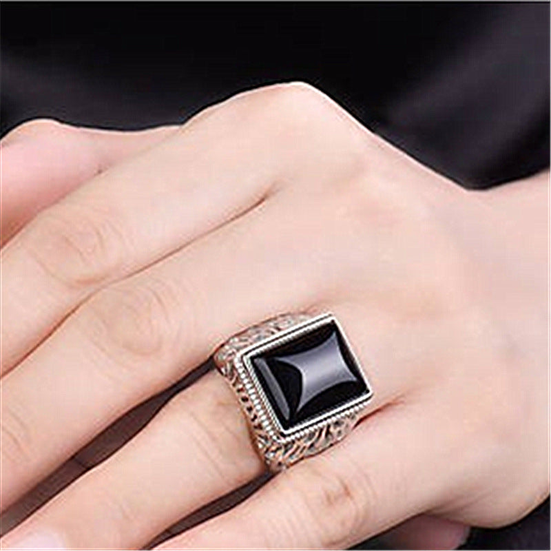Silver Plated Black Onyx Men Ring